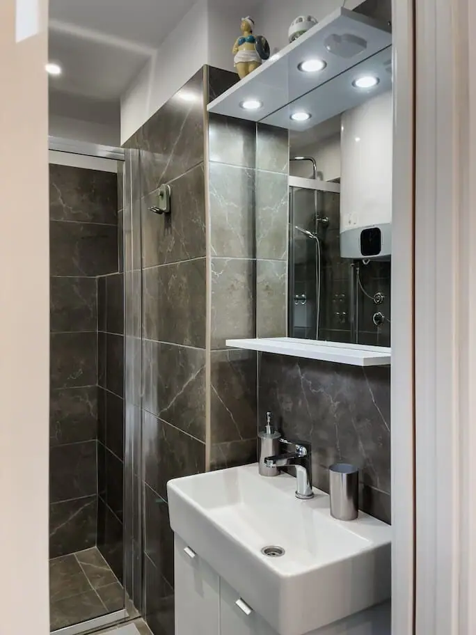 Bathroom sink and shower detail