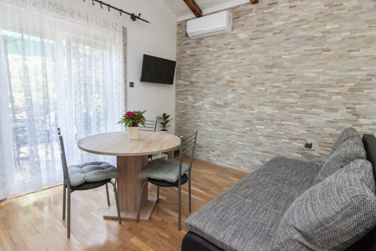 Living room with stone accent wall